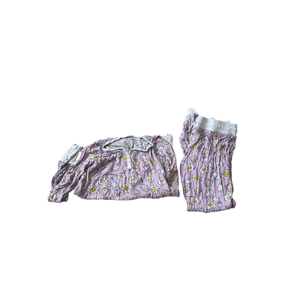 Little Sleepies Women XS Pajama Set Purpleโ Breakfast Eggs Toast Bamboo Viscose